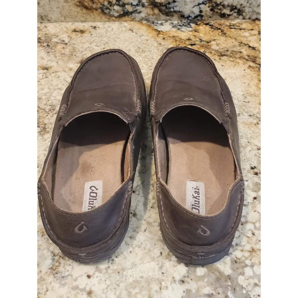 Olukai Moloa  Brown burnished Leather Slip on Loafers Mens sz 10